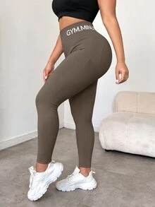 SHEIN Rhythm Era Plus Size High Elasticity Tight Fit Sports Leggings - Iron Gray - View 2