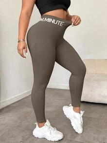 SHEIN Rhythm Era Plus Size High Elasticity Tight Fit Sports Leggings - Iron Gray - View 4