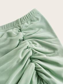 Sweetina Minifalda de malla Y2K linda de primavera con fruncido, ribete de volantes y bajo con volantes - verde menta - Ver 4