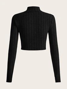 SHEIN ICON 露肩黑色短袖上衣 - 黑色 - 查看 2