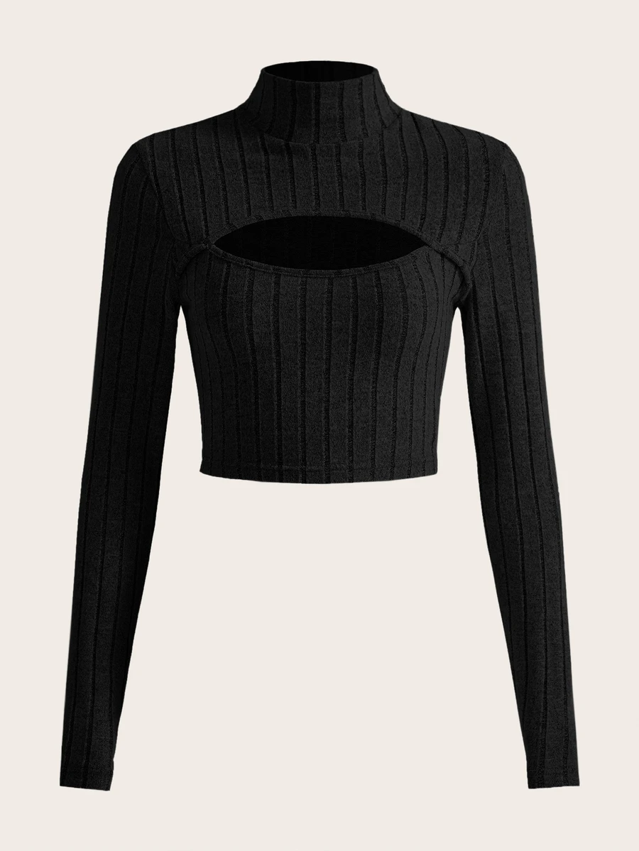 SHEIN ICON 露肩黑色短袖上衣 - 黑色 - 查看 1
