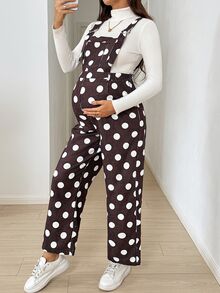 SHEIN 孕婦波點休閒日常穿搭連身褲 秋季 - 棕色 - 查看 2