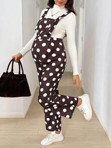 SHEIN 孕婦波點休閒日常穿搭連身褲 秋季 - 棕色 - 查看 5