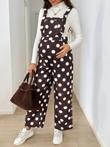 SHEIN 孕婦波點休閒日常穿搭連身褲 秋季 - 棕色 - 查看 6