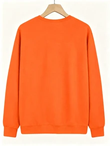 EMERY ROSE Plus Size Halloween Sweatshirt, Casual Autumn/Winter Pullover, Crew Neck Long Sleeve Sweatshirt, Vacation Vibe Fall - Orange - View 2