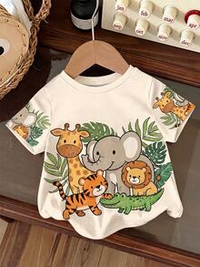 Baby Boy Animal Cartoon Graphic Short Sleeve Tee - Multicolor - View 4