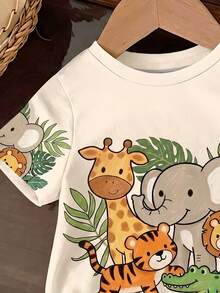 Baby Boy Animal Cartoon Graphic Short Sleeve Tee - Multicolor - View 3