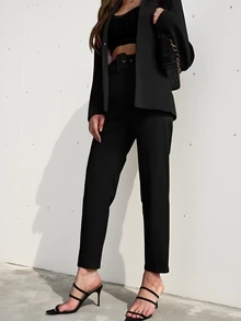 Aveloria Modichic Solid Belted Tapered Pants  Fall Cloth For Women - Black - View 3