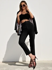 Aveloria Modichic Solid Belted Tapered Pants  Fall Cloth For Women - Black - View 5