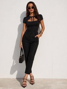 Aveloria Modichic Solid Belted Tapered Pants  Fall Cloth For Women - Black - View 7