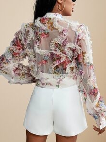 BELROSIE Blusa de manga larga con botones y estampado aleatorio, blusas de manga larga para mujeres - Multicolor - Ver 5