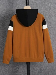 SHEIN 大童男孩休閒舒適拼接連帽字母圖案運動衫外套，適合春夏秋冬，完美適用戶外玩耍、學校、街頭風、派對與居家休閒，超值之選 - 彩色 - 查看 2