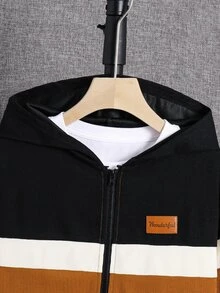 SHEIN 大童男孩休閒舒適拼接連帽字母圖案運動衫外套，適合春夏秋冬，完美適用戶外玩耍、學校、街頭風、派對與居家休閒，超值之選 - 彩色 - 查看 6