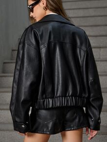 Aveloria Modichic Halloween Retro American Style Short Leather Jacket For Women, Loose Design Motorcycle Jacket With High-End Feel Fall Winter Cloth For Women - Black - View 2