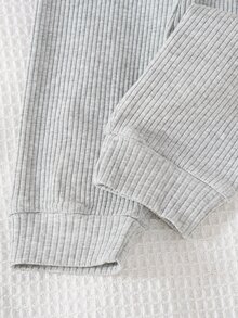 SHEIN 新生兒男嬰可愛卡通印花坑紋拼接口袋上衣搭配長褲休閒時尚套裝 - 灰色 - 查看 8