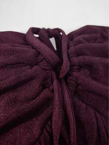 Allurite Purple Shimmer Knit Bandeau Bodycon Mini Dress Drawstring Ruched Y2K Flirty Outfit For Homecoming Bachelorette Night Club Date Party Ibiza Miami Beach - Purple - View 4