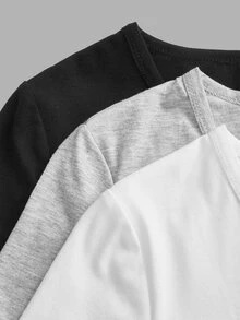 SHEIN EZwear 3件組女款休閒深V領修身短袖T恤，34%棉，夏季服飾，街頭風，適合日常通勤、約會、派對、秋冬/夏季、婚禮、海灘、畢業典禮，優雅休閒，適合出遊、Y2K、音樂節穿搭、度假服飾、開學服飾 - 彩色 - 查看 10