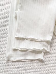 SHEIN Tween女孩 多件裝 素色針織騎行緊身褲 - 白色 - 查看 2
