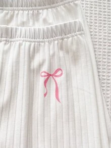 SHEIN Tween女孩 多件裝 素色針織騎行緊身褲 - 白色 - 查看 5