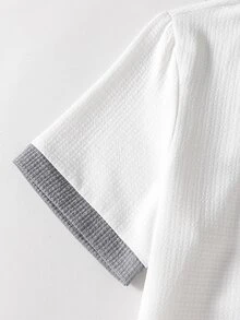 Set Pakaian Remaja Laki-laki 2 Potong Bahan Tekstur, Kemeja Berkerah Lengan Pendek dengan Trim Kontras Abu-abu + Celana Panjang Abu-abu, Set Kasual Harian Sekolah Musim Panas - Grey - View 7