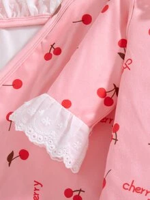 SHEIN 6件組新生女嬰禮品套裝 秋季連身衣、帽子、圍兜、髮帶、手套、包巾，蝴蝶結印花 - 淺粉色 - 查看 7