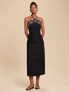 Travachic Women's Elegant French Embroidered Dress,Black Floral Dress,Summer Brunch Vacation - Black - View 7