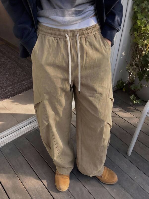 STEELVANCE Men's Casual Vacation Drawstring Waist Pleated Long Pants With Pockets, Streetwear