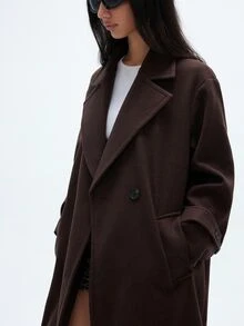 Aveloria GENKIRA 秋冬新款宽松柔软羊毛大衣女装，优雅风范 - 咖啡棕 - 查看 1