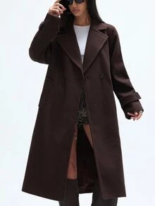 Aveloria GENKIRA 秋冬新款宽松柔软羊毛大衣女装，优雅风范 - 咖啡棕 - 查看 6