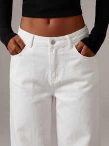 Athîral Denim 女款休閒度假長款白色牛仔褲，街頭風，約會與派對，日常百搭 - 白色 - 查看 5