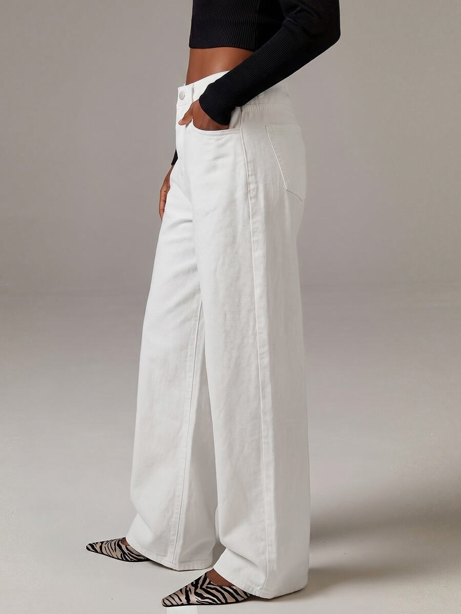 Athîral Denim 女款休閒度假長款白色牛仔褲，街頭風，約會與派對，日常百搭 - 白色 - 查看 1