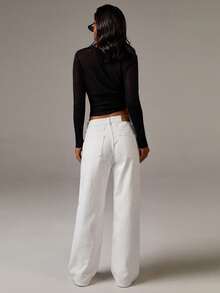 Athîral Denim 女款休閒度假長款白色牛仔褲，街頭風，約會與派對，日常百搭 - 白色 - 查看 2