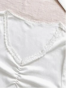 Rina Fox Women's Fashion Versatile Lace Patchwork Ruffle Short Sleeve T-Shirt - White - View 7
