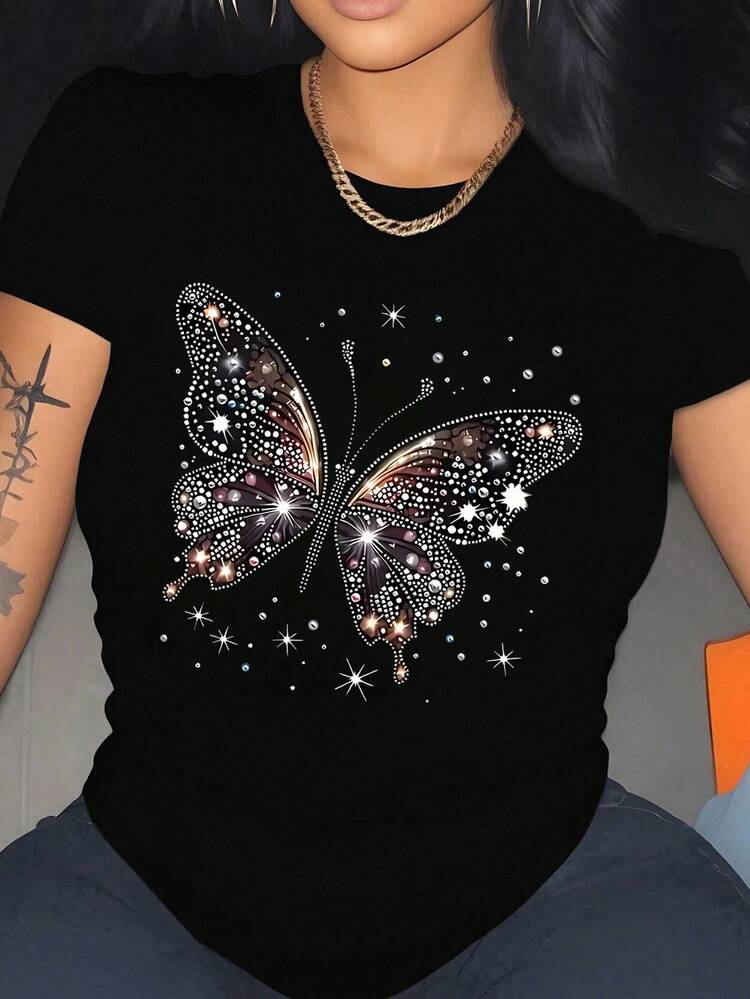 Maweii Plus Size Simple Fashion Casual T-Shirt, Everyday Wear Graphic Tees Women Tops - Black - View 1
