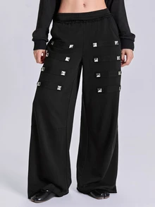 ACID BLVD Women's Studded Decor Casual Versatile Daily Wear Sweatpants - Grey - View 6