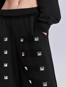 ACID BLVD Women's Studded Decor Casual Versatile Daily Wear Sweatpants - Grey - View 2