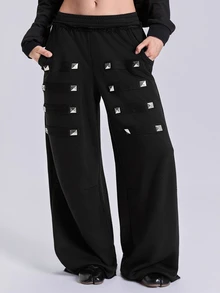 ACID BLVD Women's Studded Decor Casual Versatile Daily Wear Sweatpants - Grey - View 4