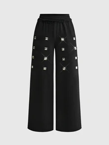 ACID BLVD Women's Studded Decor Casual Versatile Daily Wear Sweatpants - Grey - View 7