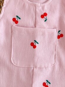 SHEIN 女嬰 1件可愛櫻桃印花燈芯絨無袖吊帶連身褲 日常秋冬款 - 藕粉色 - 查看 8