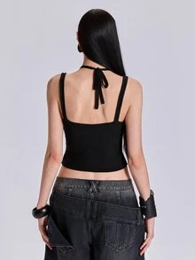 ACID BLVD Summer Spring Autumn Punk Street Style Hot Girl Y2K Metal Buckle 2 In 1 Knit Top - Black - View 5
