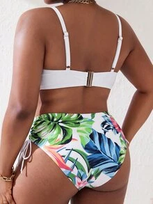 SHEIN Swim Curve Plus Size Women 2 Pieces High Waist Floral Bikini Set With Underwire Removable Padding, Summer Swimwear - Multicolor - View 2