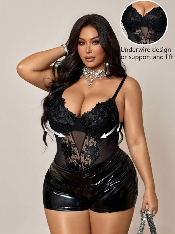 NU&NOW Bodysuit Jala Transparan Bordir Renda Hitam Ukuran Plus untuk Wanita, Pakaian Dalam Seksi Avant-Garde Gaya Prancis Kasual Rajut Elastis Serbaguna Nyaman, Gaun Hitam, Pakaian Liburan Sosial Seksi untuk Wanita, Bralette Hitam, Gaun Formal Hitam Ketat untuk Wanita, Gaun Formal, Pakaian Luar, Atasan Patchwork Seksi Elegan Muda untuk Wanita, Pakaian Liburan Seksi, Atasan Hitam Sosial, Bodysuit Hitam, Bralette Hitam, Pakaian Dalam Ketat Transparan Bahu Terbuka Slim-Fit Kelas Atas, Warna Polos