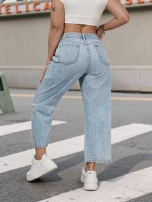 SHEIN ICON Plus Size Women Casual Loose Straight Leg Light Blue Non-Stretch Jeans - Light Wash - View 2