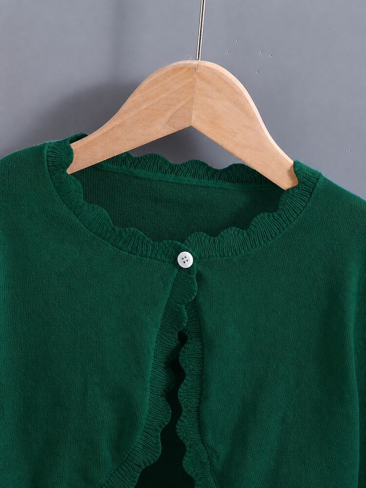 SHEIN Elladie kids Tween Girl Minimalist Fashion Versatile Outerwear Shawl Cardigan - Dark Green - View 5