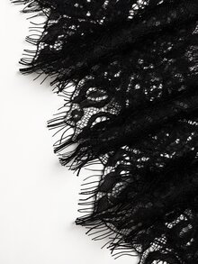 SHEIN 青少年女孩秋冬針織黑色圓領長袖蕾絲下擺長洋裝，適合秋冬穿著 - 黑色 - 查看 4