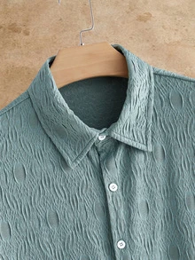 HIMLAND Men's Solid Color Single-Breasted Casual Versatile Daily Wear Shirt - Green - View 4