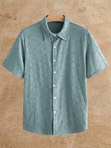 HIMLAND Men's Solid Color Single-Breasted Casual Versatile Daily Wear Shirt - Green - View 2