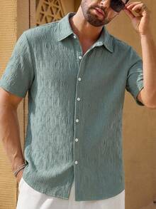 HIMLAND Men's Solid Color Single-Breasted Casual Versatile Daily Wear Shirt - Green - View 7