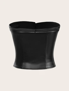 Aveloria Modichic Fashion Zipper Decorated Asymmetrical Pu Tube Top  - Black - View 3