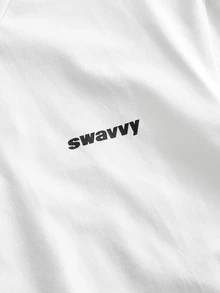 SWAVVY 男士字母印花圓領短袖休閒T恤 - 白色 - 查看 4